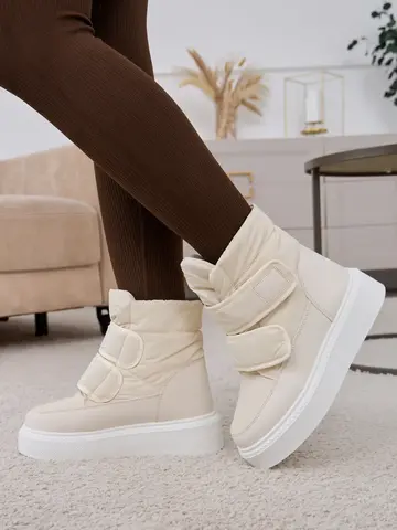 Дутые ботинки на липучках бежевые — кадр 7 из 20