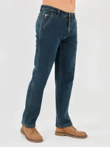 Джинсы прямые тёмно-синие с зеленоватым отливом — кадр 3 из 30