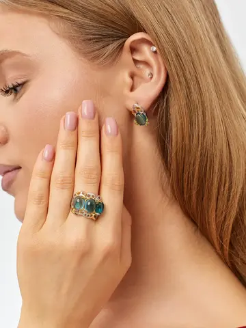 Комплект кольца и серёг с зелёными камнями — кадр 18 из 30