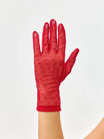 Короткие перчатки из сетки в горошек красные — кадр 9 из 15