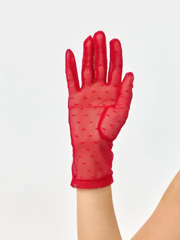 Короткие перчатки из сетки в горошек красные — кадр 10 из 15