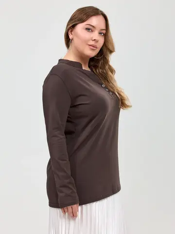 Лонгслив с планкой на пуговицах шоколадный — кадр 4 из 9