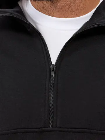Спортивный костюм мужской чёрный (кофта с воротником-стойкой на молнии и прямые брюки) — кадр 9 из 30