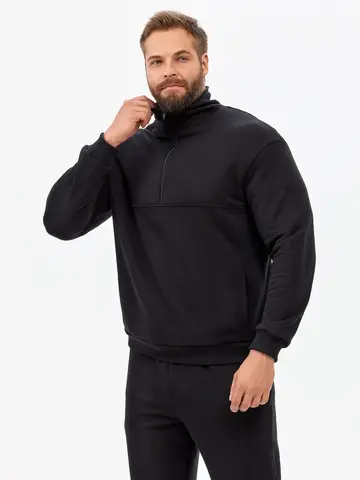Спортивный костюм мужской чёрный (кофта с воротником-стойкой на молнии и прямые брюки) — кадр 17 из 30