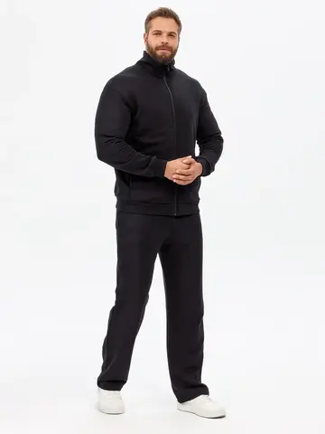 Спортивный костюм мужской чёрный (кофта на молнии и прямые брюки) — кадр 18 из 30