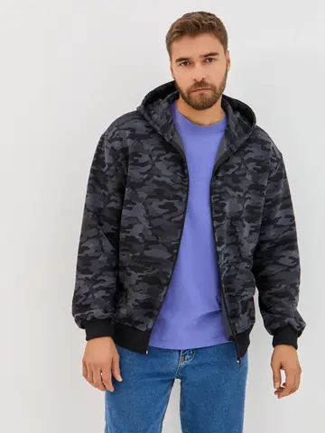 Толстовка на молнии с капюшоном серый камуфляж — кадр 3 из 11